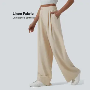 Halara High Waisted Pleated Wide Leg Draped Flowy Linen Casual Pants with Pockets