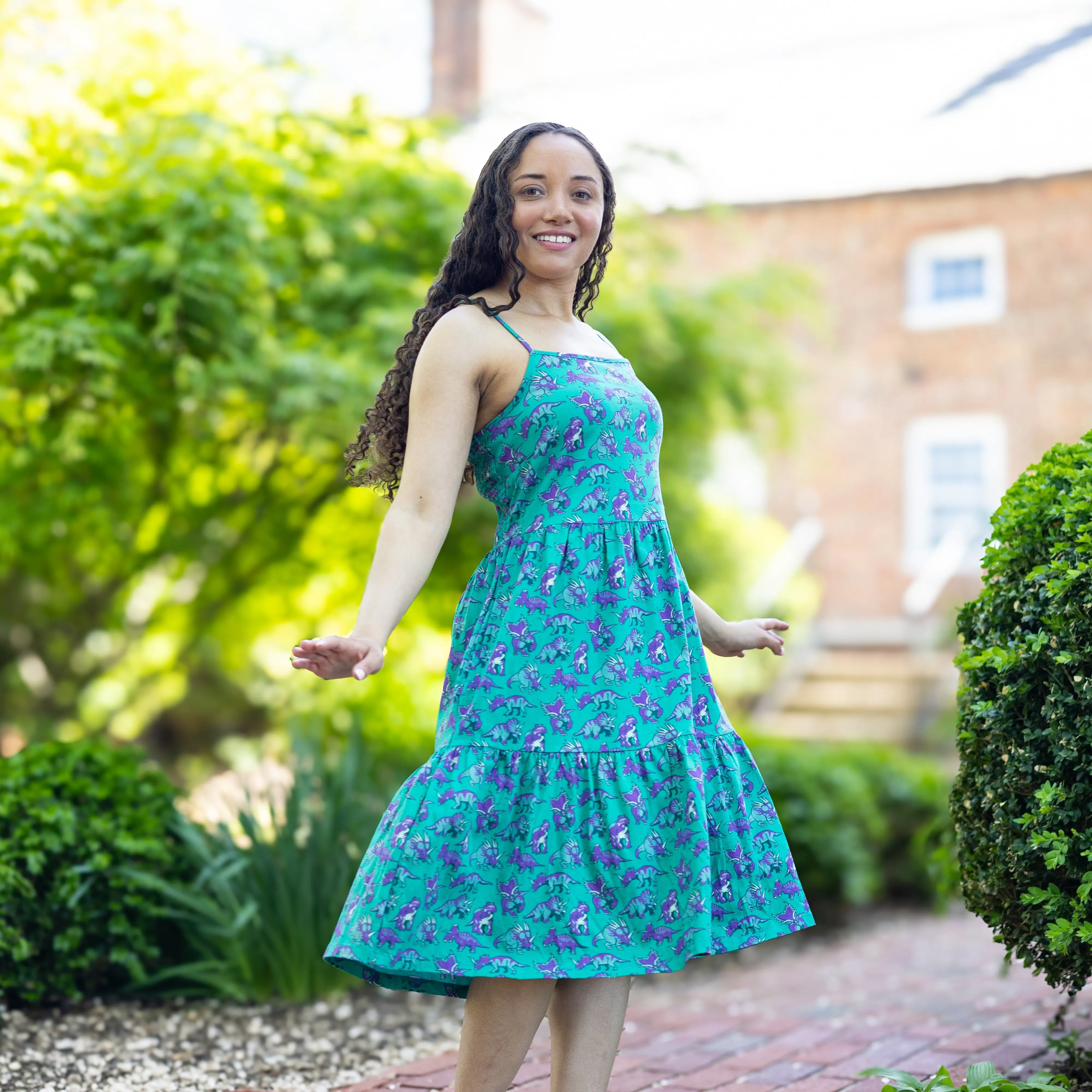 Ceratopsid Dinosaurs Sleeveless Frill Dress with Pockets