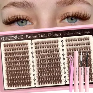 Brown Lash Clusters Kit Natural Wispy Lashes Cluster Eyelash Cluster Extensions Kit Individual Lashes Extensions Kit, 5D Natural Fluffy (Brown Lash Clusters Extra long 10-18mm)