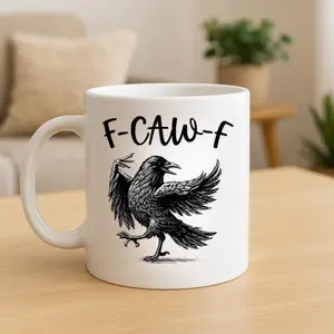 [BNB Gift 2025] Raven Lover Coffee Mug 11oz 15oz, Funny Black Crow Cup, F-Caw-F Ceramic Drinkware, Spooky Bird Fall Gift, Trendy Coffee Tea Mug, Unique Sassy Kitchen Cup