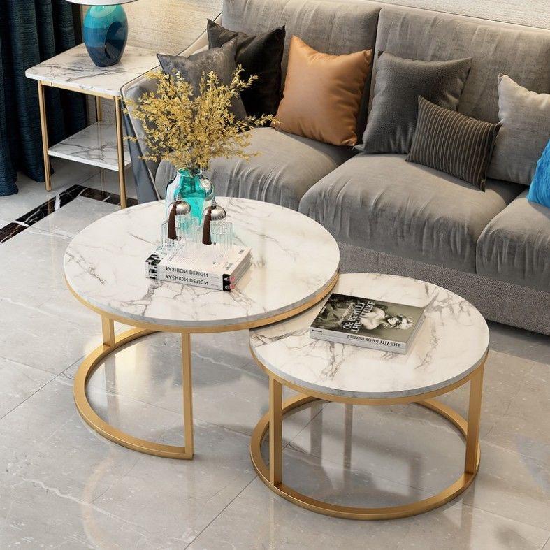 Holiday Special 2-Piece Nesting Coffee Table Set – Marble Round Top, Space-Saving Stackable Design, Sturdy MDF & Metal Frame, Easy Assembly for Living Room Bedroom
