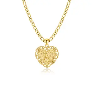 Heart Initial Letter Pendant Necklace for Men and Women, Heart Capital Monogram Necklace, Alhpabets from A-Z Figaro Chain Necklace