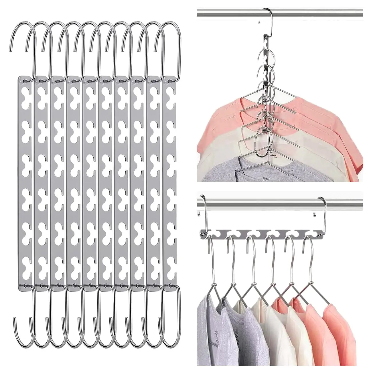 Rabrand Shirt Hangers, Space Saving Hangers, Metal Magic Hangers, Space Saver for Hanging Clothes, Closet Organizer Hangers, Space Hanging Hangers, Clothes Hangers Metal 4 Pack