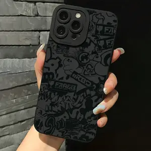 Silicone Soft Phone Case, Graffiti Black Pattern UV Printed Matte Phone Protective Case, 360 °     All-round Protection, Suitable for Smartphones such as for iPhone 11, 12, 13, 14, 15, 16 Pro Max XR X/ XS 7, 8 Plus SE Mini, etc