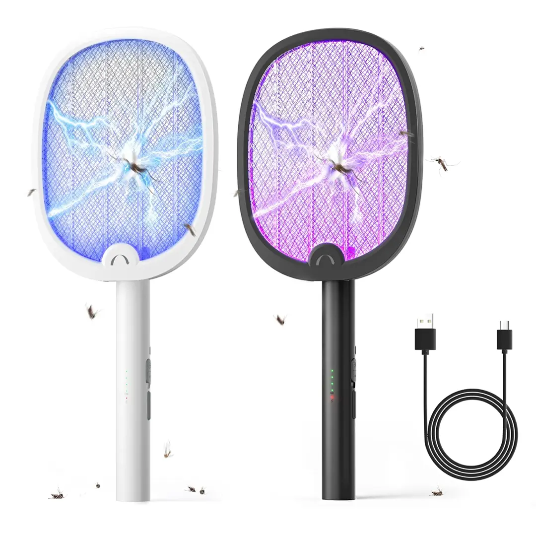 ZEEGY 4000V Rechargeable 180° Foldable Electric Fly Swatter Bug Zapper Racket - 2-in-1 Cool Gadgets, 1800mAh Battery, UV Attractant Light, Safe Mesh, Auto Trap & Manual Killer for Indoor Home, Patio, Camping
