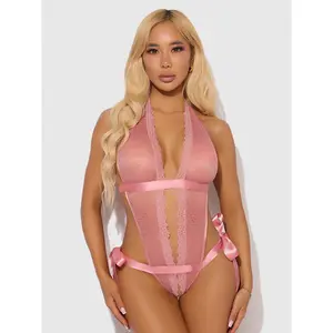 Frederick's Of Hollywood Rosalind Satin & Lace Drop Off Crotchless Teddy