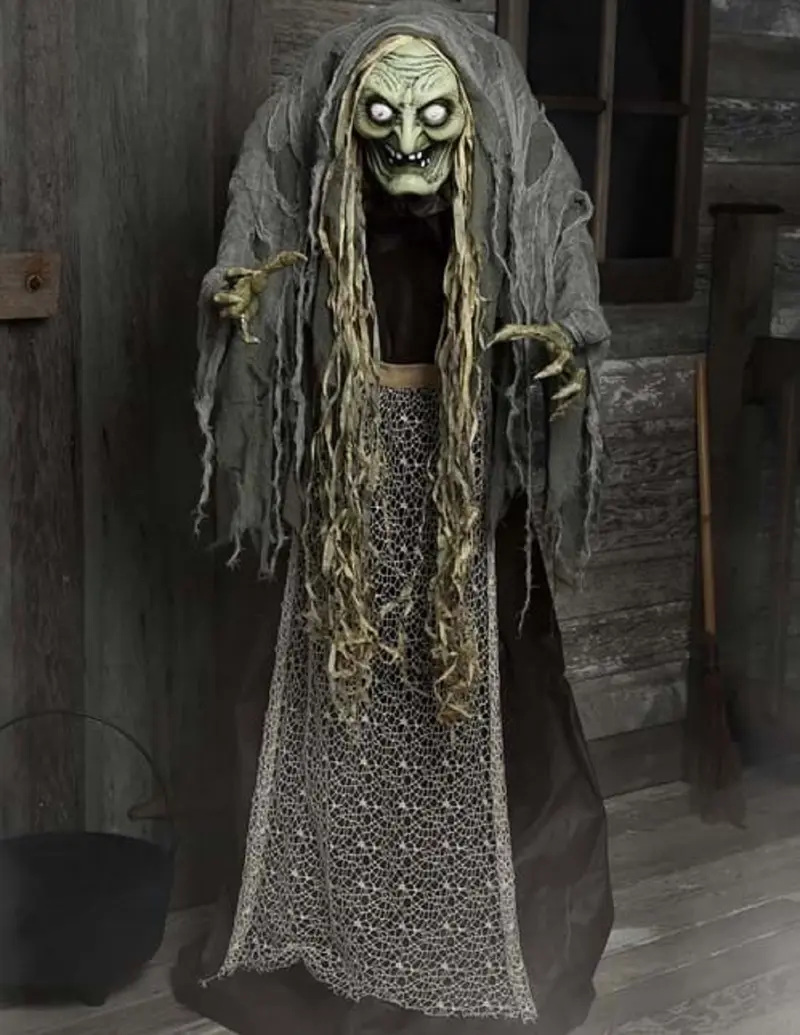 Hag the Witch 5-Foot Animatronic Decoration - Spooky Halloween Prop for Haunted Houses, Parties, and Yard Displays