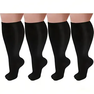 4 Pairs Black Beige Plus Size Compression for Men Women Extra Wide Calf Knee High Running Extra Large Compression Stocking