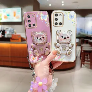 A31 Mom Series Fashion Strap Lanyard Phone Holder Case For Compatible With Samsung Galaxy A31 PC Cover and Shockproof Floral and Butterfly Accents Protector Cases