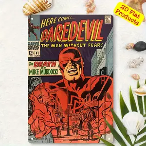 1pc 2D Flat, 1 Night Devil Comic Book Metal Poster-Vintage Style-Classic Superhero Wall Decorations-Mike Murdo with Demons-Red and Black Design-Four Corners with Holes Easy to Hang-Home, Office, man Hole Decoration-Fans Collection Gift-Daredevil Birthday/
