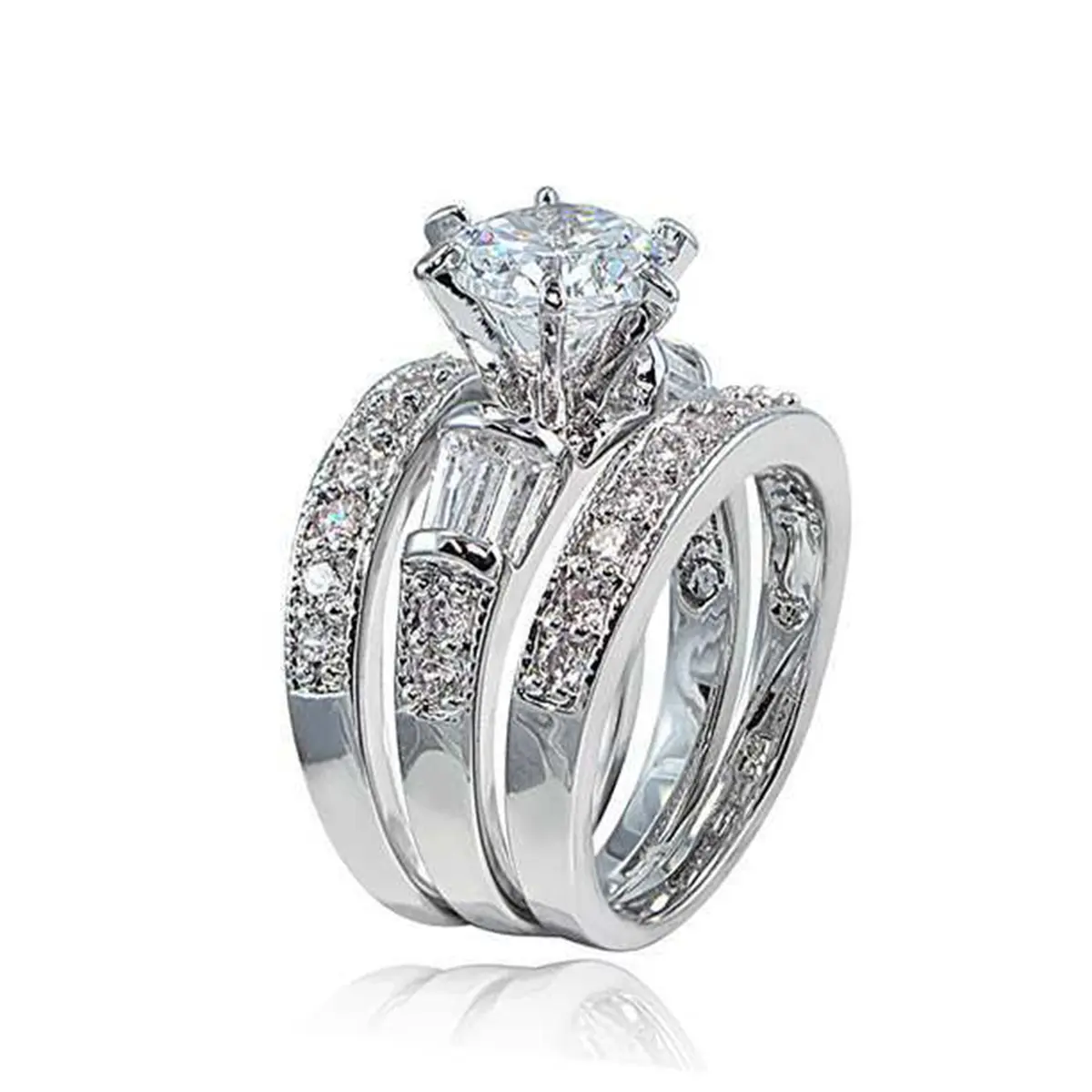 Women's Engagement Ring, Three Piece Fine CZ Proposal Ring, Men's Women's Promise Ring Gift