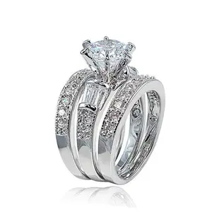 Women's Engagement Ring, Three Piece Fine CZ Proposal Ring, Men's Women's Promise Ring Gift