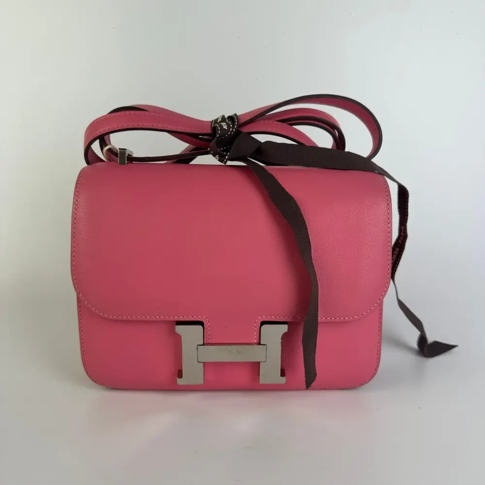 Pre-owned HERMÈS Constance Crossbody Bag, Pink Swift Leather, Palladium Hardware【1032】