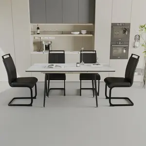 47"-63" expandable dining table set for 2-6 people, equipped with C-shaped tubular cushioned armless dining chair and an elegant and spacious dining table kitchen table and chair set, with metal legs
