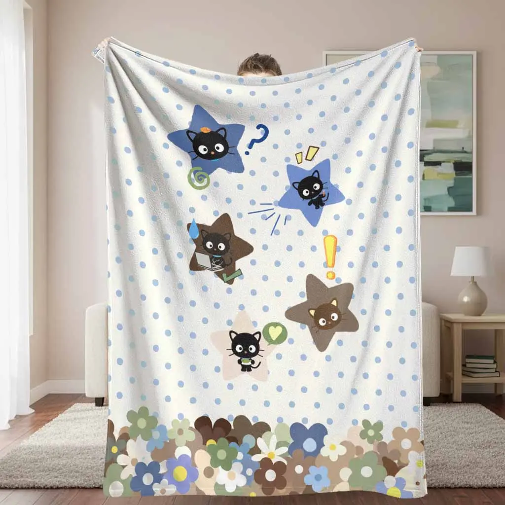 Cute Black Cat Flannel Blanket with Polka Dot, Star, Floral Prints - Breathable, Wrinkle-Resistant, Durable, Soft Cozy Lightweight Plush Throw for Sofa, Bedroom, Travel - Home Decor Holiday Gift