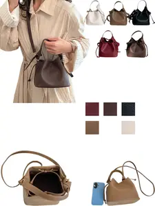 Women's PU Material Crossbody Bag, Spring Summer Fashionable Bucket Bag, Large Capacity Drawstring Design, Ideal for Daily Use & Outdoors