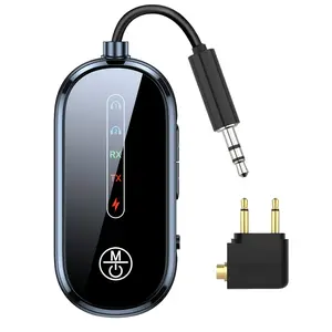 Wireless Transmitter Receiver Aux Adapter, Low Latency Dual Link Airplane Wireless Adapter for Headphones/Tv/Car/Pc/Gym/Home Stereo, Wireless Audio Receivers with Noise Cancelling Mic