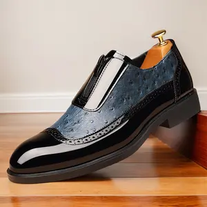 Color block large-size men's business style formal shoes, comfortable non-slip rubber soles durable casual leather shoes, suitable for wedding party business occasions 19582