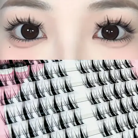 MIXlAOHE Anime Angel Lash Clusters Kit - 20/100 Packs 10-13mm DIY D-Curl Thin Black Band, Beginner-Friendly Sectioned, Voluminous Wispy, for Bigger Bright Eyes, Realistic Daily Wear