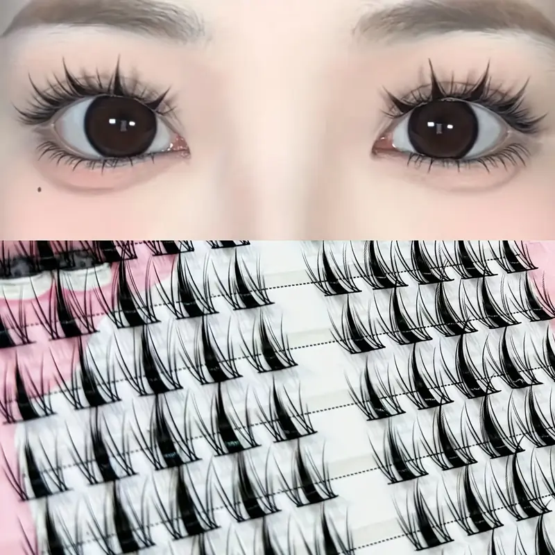 MIXlAOHE Anime Angel Lash Clusters Kit - 20/100 Packs 10-13mm DIY D-Curl Thin Black Band, Beginner-Friendly Sectioned, Voluminous Wispy, for Bigger Bright Eyes, Realistic Daily Wear