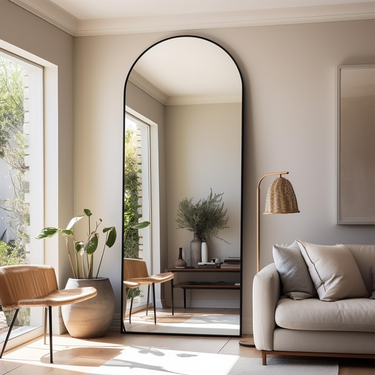 71"x26" Full Length Mirror Extra LargeMirror Full Length 71"x26" Full Body Floor Mirror with Stand, Shatterproof Glass, Aluminum Alloy Frame, Free Standing Wall Mounted or Leaning Arched Mirrors for Bedroom Living Room Entryway