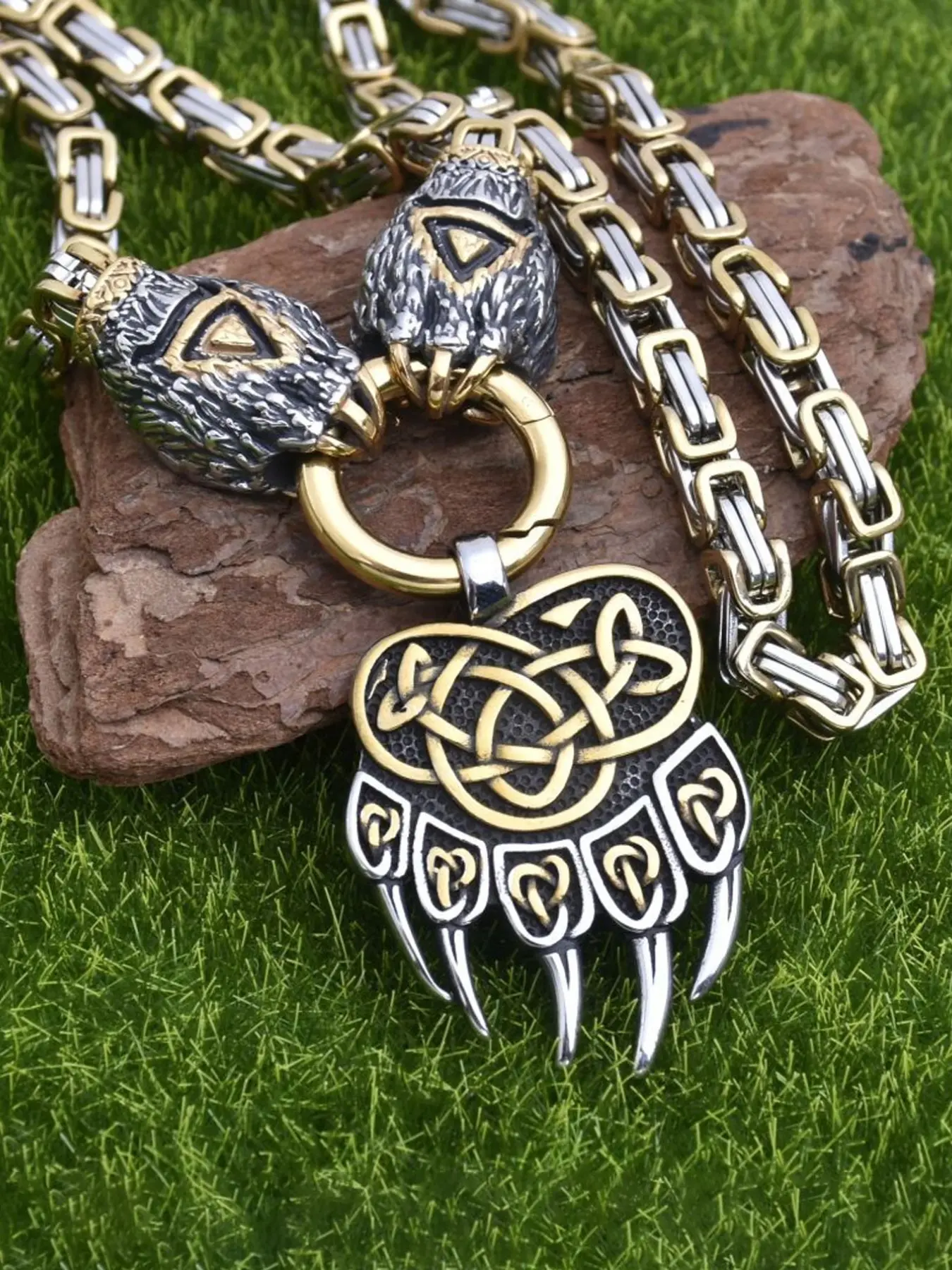 Vintage Viking Bear Claw Pendant Necklace for Men, Stainless Steel Chain, Fashionable Casual Style, Perfect Party Accessory Gift, Necklace Layering Clasp, Fashion Cool Accessories, Decorative Necklace