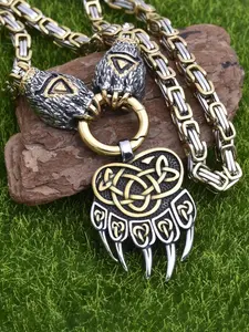 Vintage Viking Bear Claw Pendant Necklace for Men, Stainless Steel Chain, Fashionable Casual Style, Perfect Party Accessory Gift, Necklace Layering Clasp, Fashion Cool Accessories