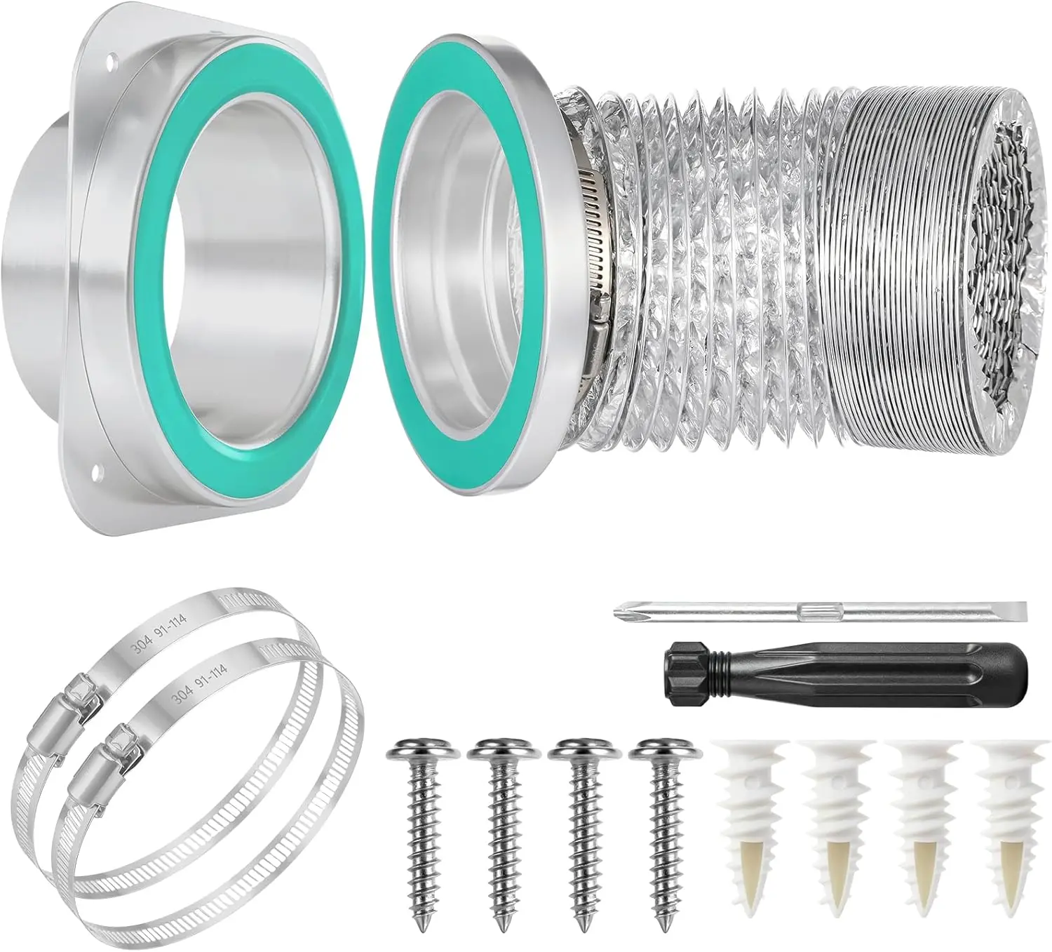 Magnetic Dryer Vent Coupling Connector Kit – DV180 Airtight Seal, Strong Magnet Quick Self-Alignment Connection, Easy to Clean, Magnetic Dryer Vent Ducting (3ft 4" Duct, 2 Clamps), DV180+3ft, Perfect Fit, Safety & Fireproof, Adapters, Anchors