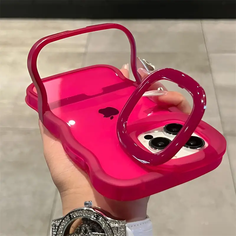 Fin-Designed 2-in-1 Foldable Stand Wave Phone Case for iPhone 16/15/14/13/12/11 Pro Max, X, XR - 3D Curly Shockproof Protective Cover, 2‑In‑1 Fold