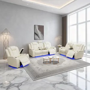 Summervibes 3-Piece Breathable Leather Recliner Sofa Set - Recliner Loveseat, Elegant Design, Comfortable Seating, Sophisticated Finish - Sofas for Living Room, Ideal for Modern Lounge Spaces, Great for Decorating Living Room