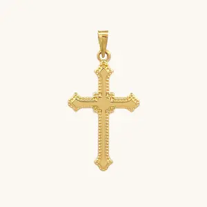 14K GOLD BUDDED EDGE CROSS PENDANT