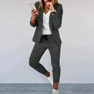 Elegant Womens Business Suit Set  Slim Fit Coat  Pants - By Lustmia Clothing Fabric