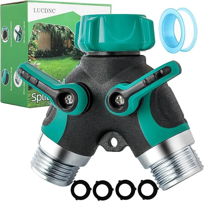 2-Way Garden Hose Splitter - 3/4 in Y-Shape Faucet Adapter with Shut-Off Valves, Flow Control, 2 Outlets for Indoor/Outdoor Home Improvement Watering & Irrigation Supplies (Both Uses Included)
