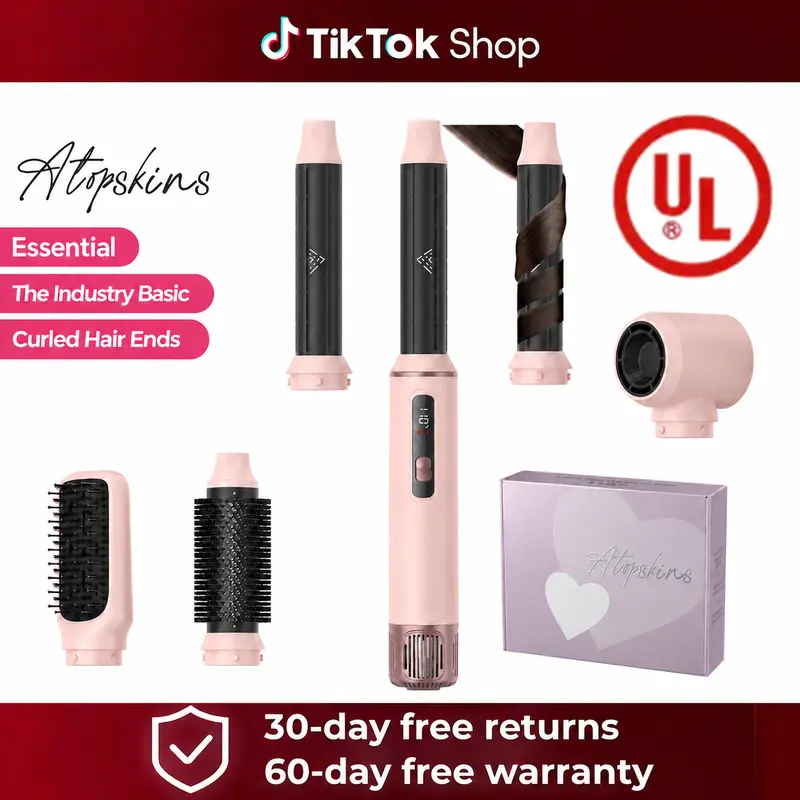 ATOPSKINS 5-in-1 Air Styler LiteStyle Blow Dryer Hair Tool for US Users - Plastic Attachments, Ultra-Lightweight, Straightener, Curler, Frizz Control, 203°F Zeroheat Non-Aggressive Styling (Hair Tools Included)