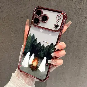 Ghosts' Campfire Gathering Pattern Four Corner Anti-Fall Phone Case Transparent Electroplated Protective Cover,phone Case Suitable for Iphone 11/12/13/14/15/16/17 Pro Promax Plus Air and Samsung S22/S23/S24/S25 Plus Ultra Fe