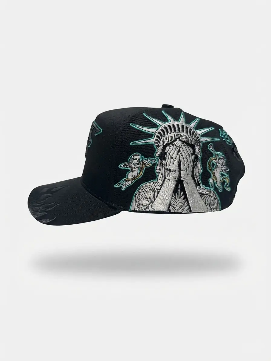 BLUE FLAMES HAT, SNAPBACK, STYLISH, RHINESTONES, ADJUSTABLE, 3D FLAMES LOGO