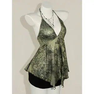 RES Women's Vintage Backless Butterfly Print Spaghetti Strap Camisole Top