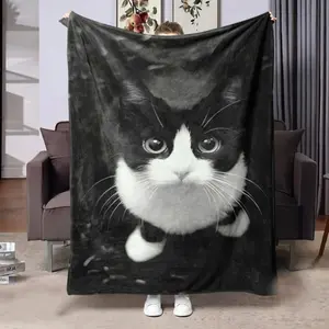 Comfortable Black and White Cat Pattern Blanket - Perfect for Sofa, Bed, Office, and Travel - Soft Flannel, Comfortable for All Seasons - Ideal Christmas or Thanksgiving Gift.Thin Blanket Dream Workshop