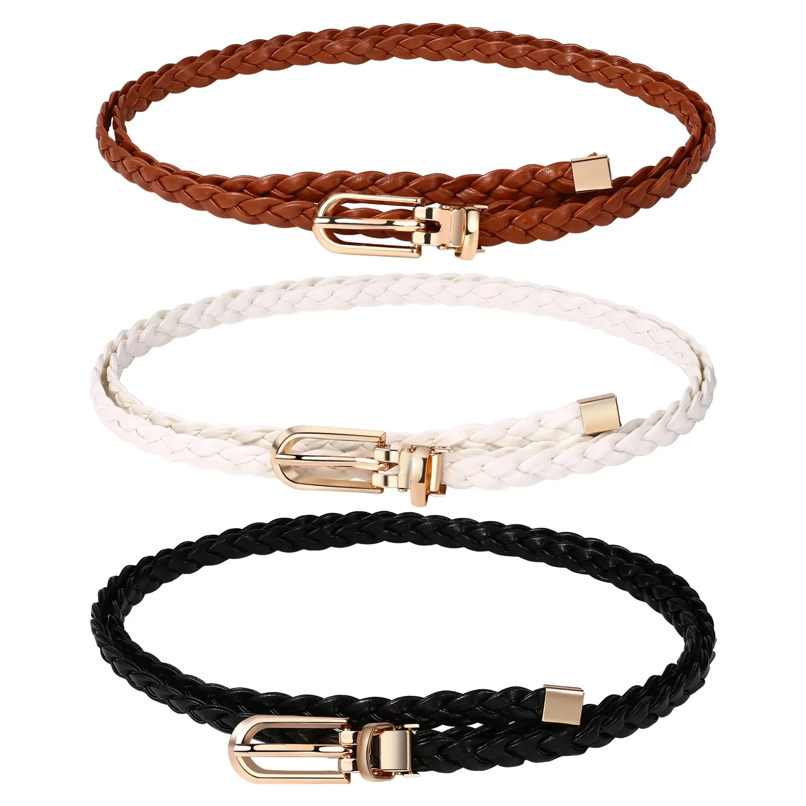 OIDEA Women's 3-Pack Braided Skinny Belt Set - Thin Versatile Fashion Waist Tie Belt with Gold Buckle for Dresses, Jeans, Christmas & Business Casual Outfits, Versatile Fashion Belt