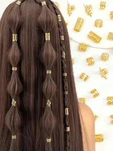 50pcs Vintage Boho Style Alloy Hair Rings Set, Hollow Out Round Hair Accessories, Elegant Hair Jewelry for Braids and DIY Designs, for DIY Hairstyles, Versatile Usage
