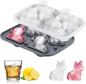 Silicone Ice Cube Tray,Corgi Dog 3D Large Ice Cube Molds for Whiskey,Cocktails,Wine,Juice and Bourbon,4 Big Cute Animal Ice Trays for Freezer with Lid Easy-Release BPA Free(Corgi)