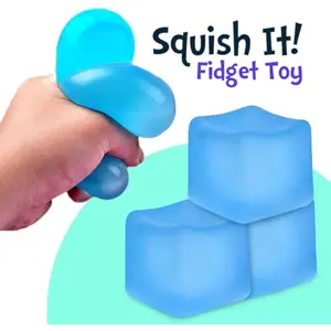 Stress Cube Squishy Stress Balls for All Age - Ice Cubes Fidget Toy for Your Best Mellow and Chill Square Shape with Filling in Blue Sensory Relief Tool