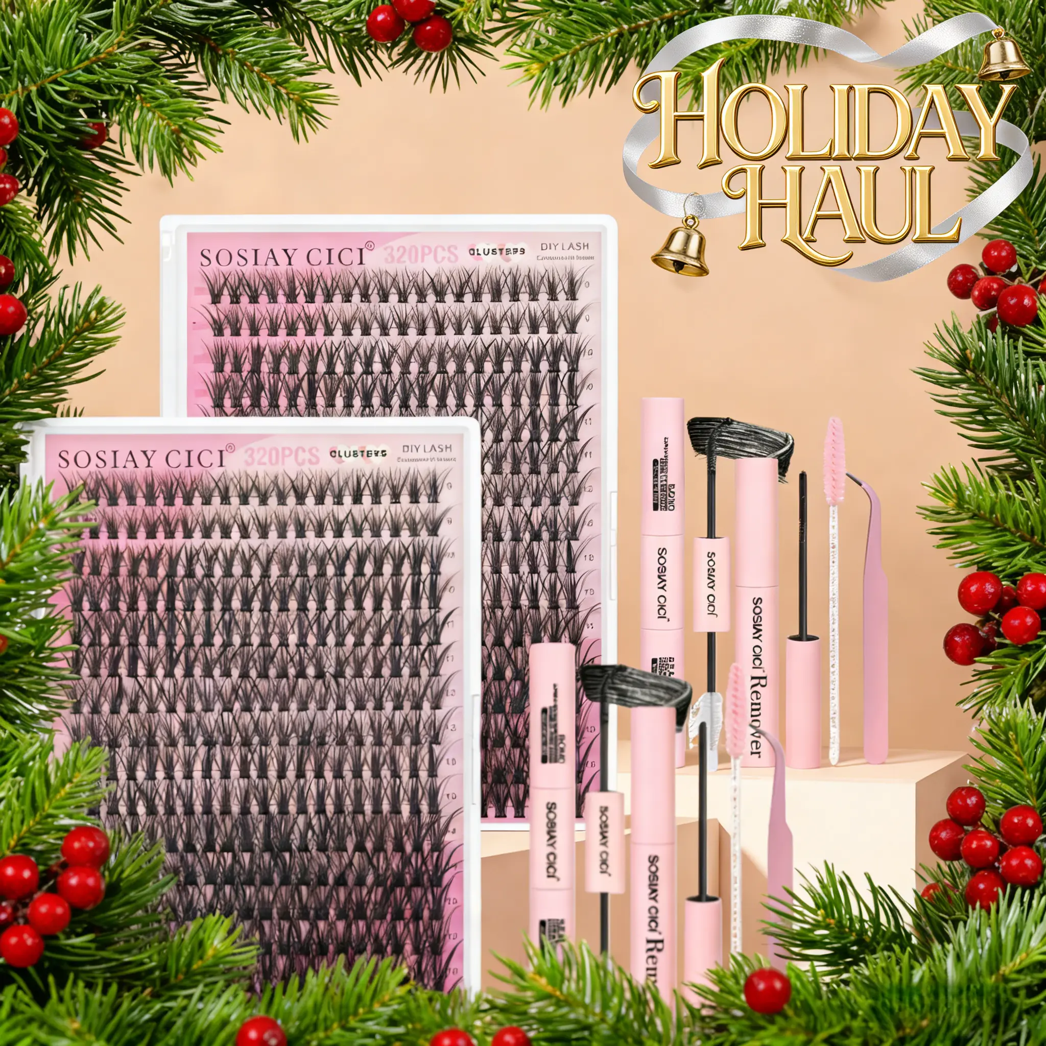 Lash Clusters Kit False Eyelash Extensions Kit 40D 9-16mm Natural Look Long Lasting Lashes 320Pcs Beginner Friendly Eyelashes with Bond&Seal Remover Tweezers Brush Extension Set DIY at Home TikTokShopBlackFriday Suit Christmas Cometic