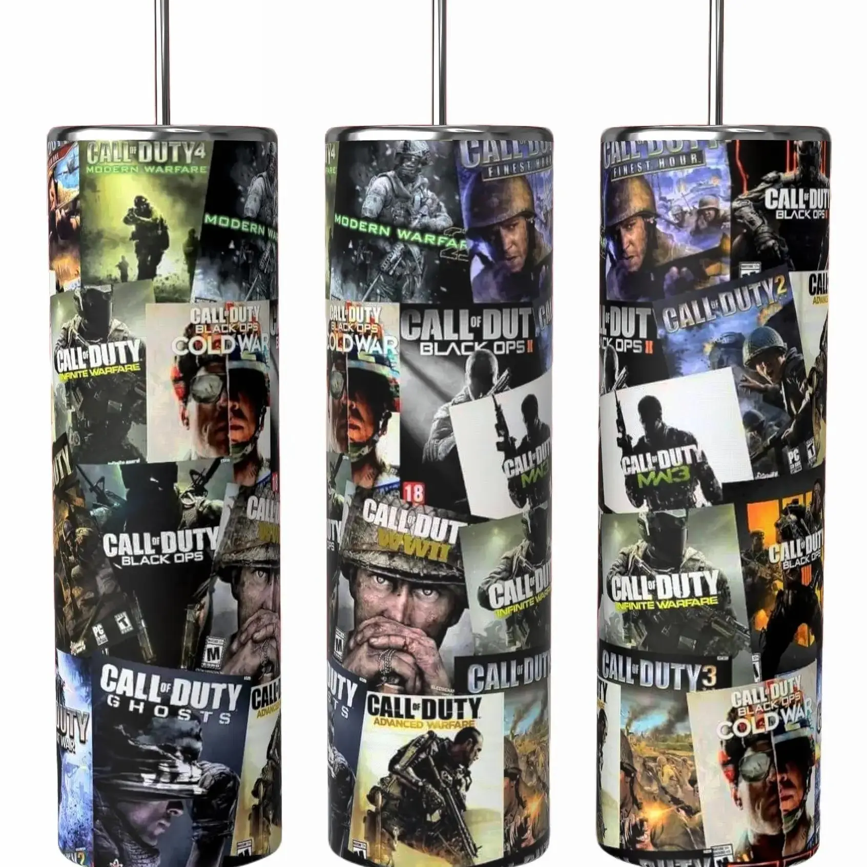 20oz Stainless Steel Insulated Call of Duty Gaming Design Tumbler - Straw Cap, Anti-Leak, Freezeable, Cartoon Print, Portable Collectible for Adults, Home or On-the-Go Hot/Cold Drinkware, Washable Reusable, Hand Wash Only (No Microwave/Dishwasher Use)