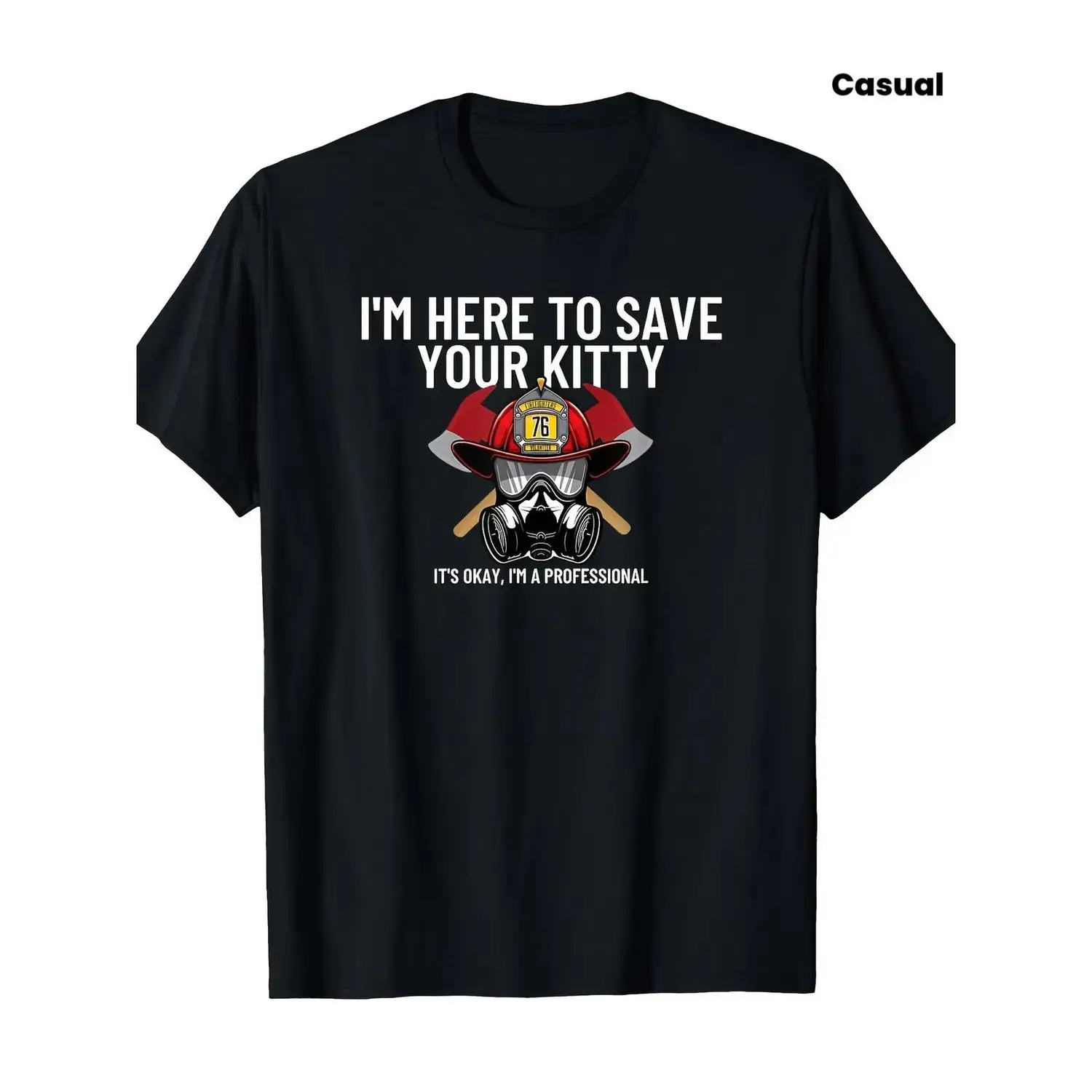Men's Funny Fireman Rescue T-Shirt - Save Your Kitten Slogan, 220gsm Cotton Retro Firefighter Gift, Casual Streetwear Tee for Training, Running & Everyday Outfits