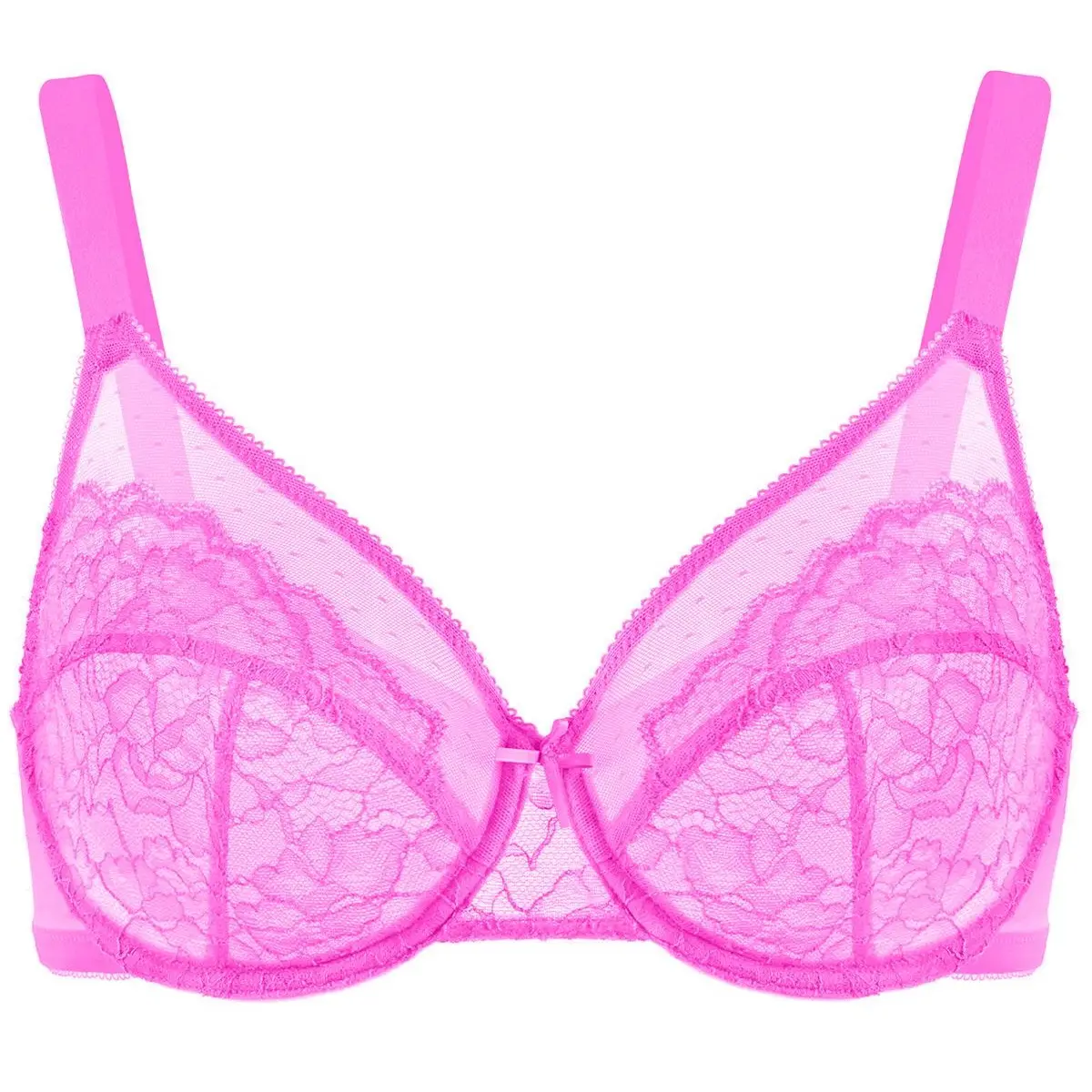 HSIA Neon Fizz Pink Floral Lace Underwire PLus Size Full Coverage Bra
