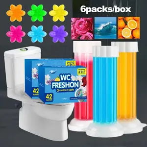 Toilet Gel Stamp, 6Pcs Flower Fragrance Bathroom Deodorizer Bowl Cleaner Toilet Gel,  6 Kinds Of Scent Toilet Cleaner Bowl Gel Stamp Kit Air Freshener Toilet Lavender Household Cleaning Pack Perfume Scented