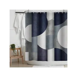 Shower Curtain With Hooks, 72x72 Inch, Abstract Modern Geometry Circles Bathroom Accessories