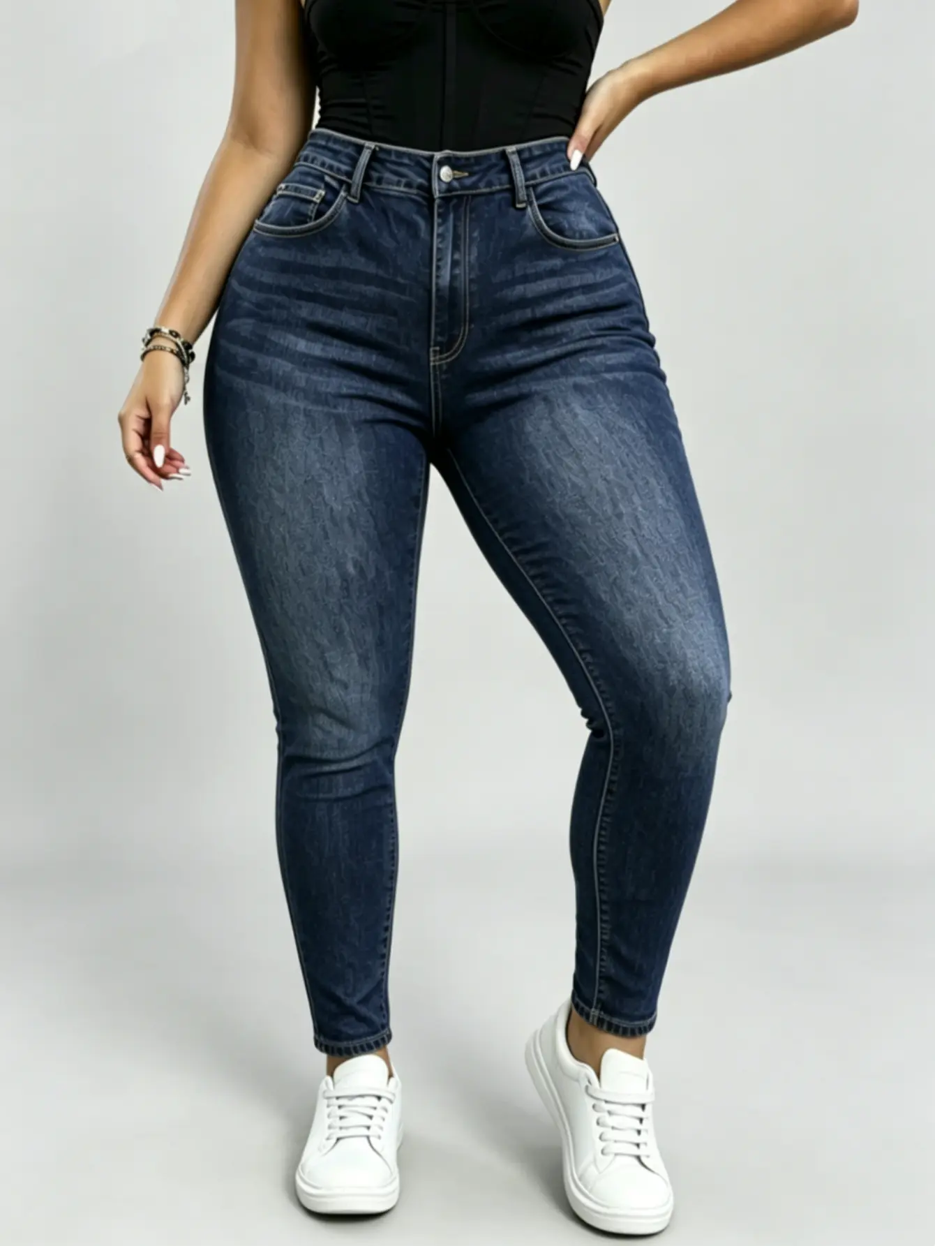 Elegant High Waist Long Skinny Denim Jeans for Women, Women‘s wear, Versatile Four Seasons Wear, Slimming Fit, Stylish Chic Casual Pants, Trouser, Basic, Denim Skinnies, Wash Jeans WH54 BBL