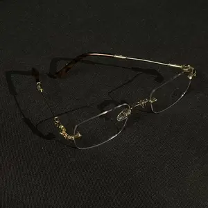Vintage Frameless Blue Light Blocking Glasses, Luxury Metal Temple Fashion Eyewear